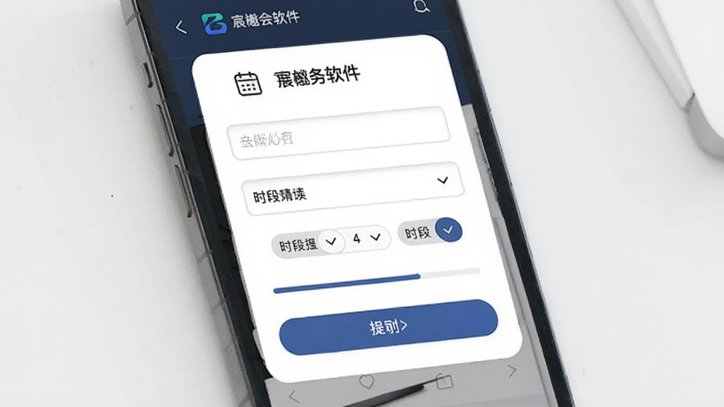 主体是手机界面展示服务预约表单,布局为纵向表单卡片,排版为标题加输入框加提交按钮,风格为简约商务风,细节包含日历图标、时段选择标签、进度条,画质高清干净无多余元素,界面中带有