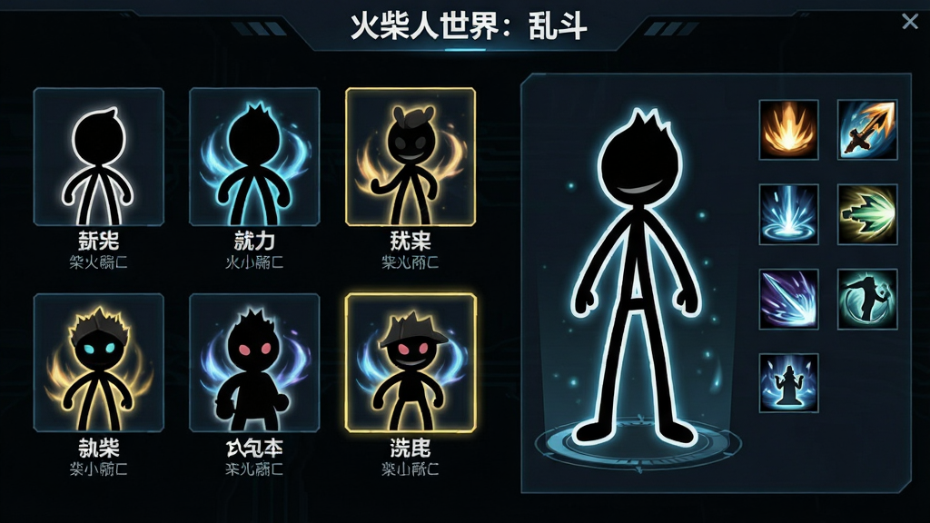 ����չʾһ����ɫѡ����棬���������������ͬ���͵Ļ���˽�ɫͷ��ÿ��ͷ���·���ע��ɫ�����붨λ��ǩ���Ҳ�Ϊ��ǰѡ�н�ɫ��ȫ�������뼼��ͼ��չʾ�����������ɫ�Ƽ��н����񣬲���Ϊ���ҷ���ʽ�Ű棬ϸ�ڰ�����ɫ��Ӱ������������Ч������ѡ�и����߿򣬻�������������ɾ����࣬���涥�������ð�ɫ������ʾ����������磺�Ҷ���