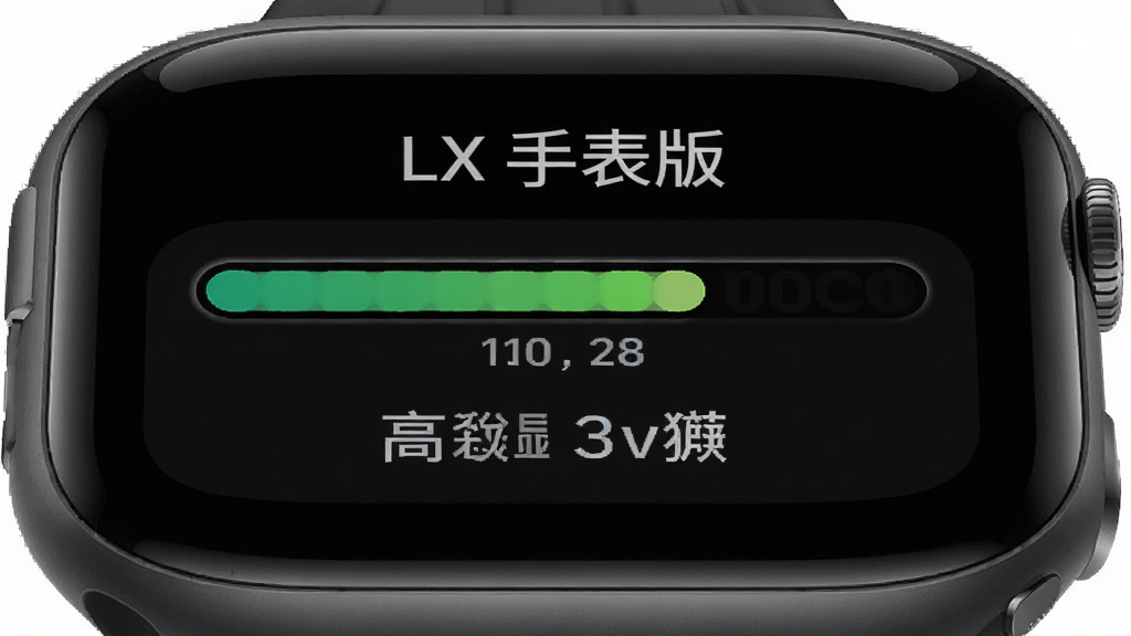 主体为智能手表屏幕显示应用安装进度条,布局为手表正面特写居中,排版突出安装界面,风格为数码科技写实风,细节包含进度条与安装提示文字,画质清晰干净,无多余元素,画面中屏幕内文字为“LX 手表版”