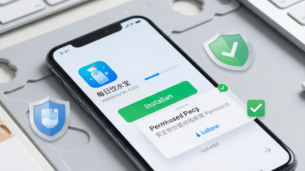 一张展示手机安装应用过程的场景图,画面中手机屏幕显示安装进度条和
