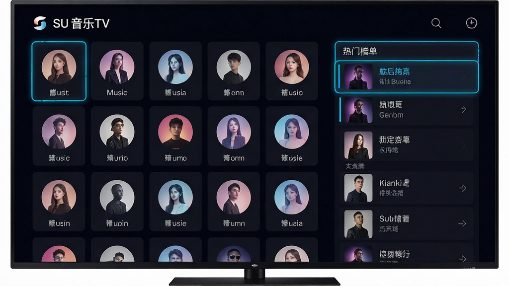 SU����TV���ܽ���չʾͼ������Ϊ������Ļ��д����Ļ�ڳ������ַ������������Ű��б���ÿ����������Բ�η���ͼ�꣬��������ʾ���������������Ϣ��������ɫ����ɫ����������ɫ��������򣬷��������������������ɾ�������Ԫ��