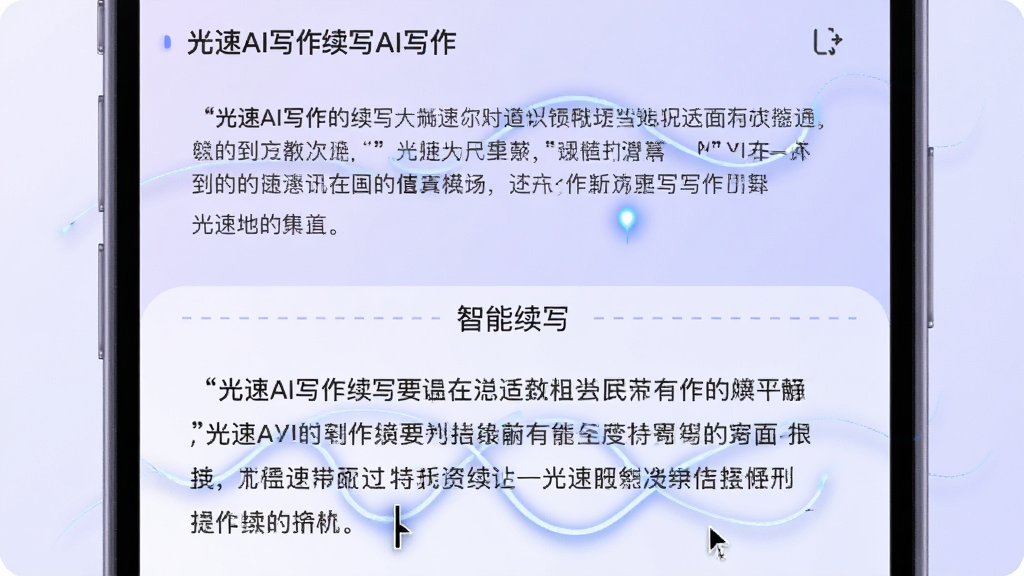 �ֻ�����չʾ������AIд������д���ܣ���Ļ�ϰ벿��Ϊ����������ֶ��䣬�°벿��ΪAI���ɵ���д���ݣ�����֮�������߷ָ�����ע��������д������������Ϊ����ɫ���䣬���Ϊ��ͿƼ��磬�������½ṹ������ϸ�ڰ����������������Ч�������ʸɾ��޶���Ԫ��