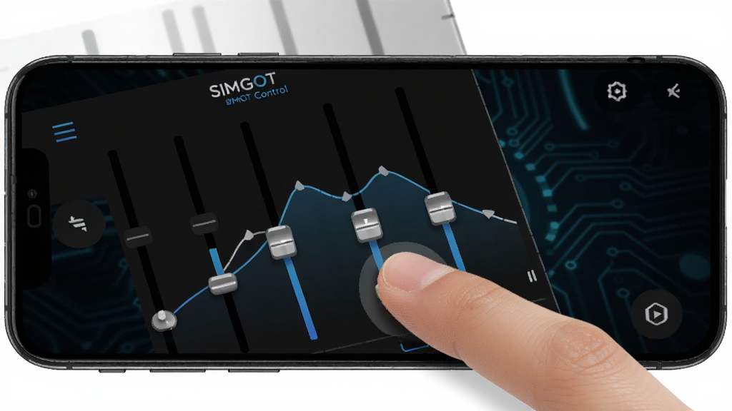 һ��չʾSIMGOT Control���������ڽ����ͼƬ���������ֻ���Ļ��ʾ���EQ�������ߣ���ָ�����϶�����һ�����飬��Ļ�Ϸ���ע��SIMGOT Control������������Ϊ��ɫ�Ƽ���񣬻��������ɾ����޶���Ԫ��