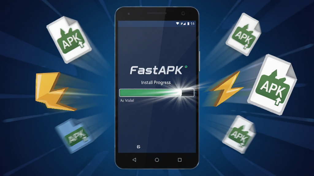 һ�����ٶ�Ϊ����Ĳ廭������������һ����׿�ֻ����ֻ���Ļ����ʾFastAPK�İ�װ�����������ƽ����ֻ�������������ź�APK�ļ�ͼ����룬����Ϊ����ɫ���䣬���Ϊ���пƼ��磬ϸ�ڰ�����������Ч�ͷ�����ļ�ͼ�꣬�����������ɾ����޶���Ԫ��