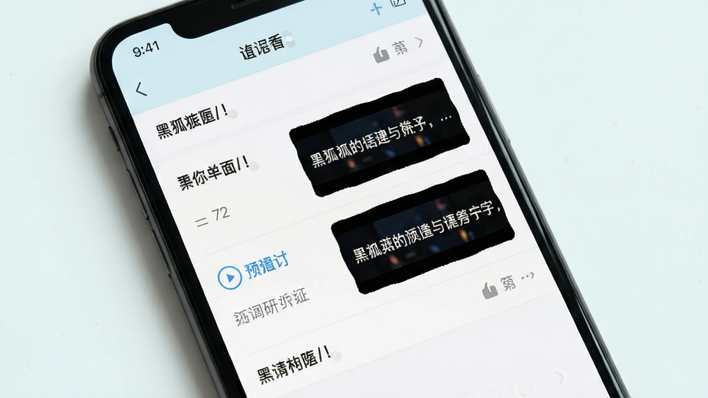 黑狐提词台词管理界面展示,手机屏幕显示台词列表页面,列表项包含标题和预览文字,界面排版整齐,清新浅色风格,细节清晰,画质干净,无多余装饰元素