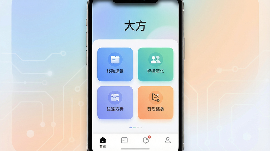 ����Ϊһ�����������ֻ�����Ļ����չʾ�����ƶ��칫Ӧ�ý��棬���涥��д�С��󷽡�����������Ϊ�Ϸ����������в����ܿ�Ƭ���ײ����������Ű�������У����Ϊ�ִ���ƽ���Ƽ��磬ϸ�ڰ�����ͽ��䱳����Բ�ǿ�Ƭ������ͼ�ꣻ���ʸ��壬����ɾ����޶���Ԫ��