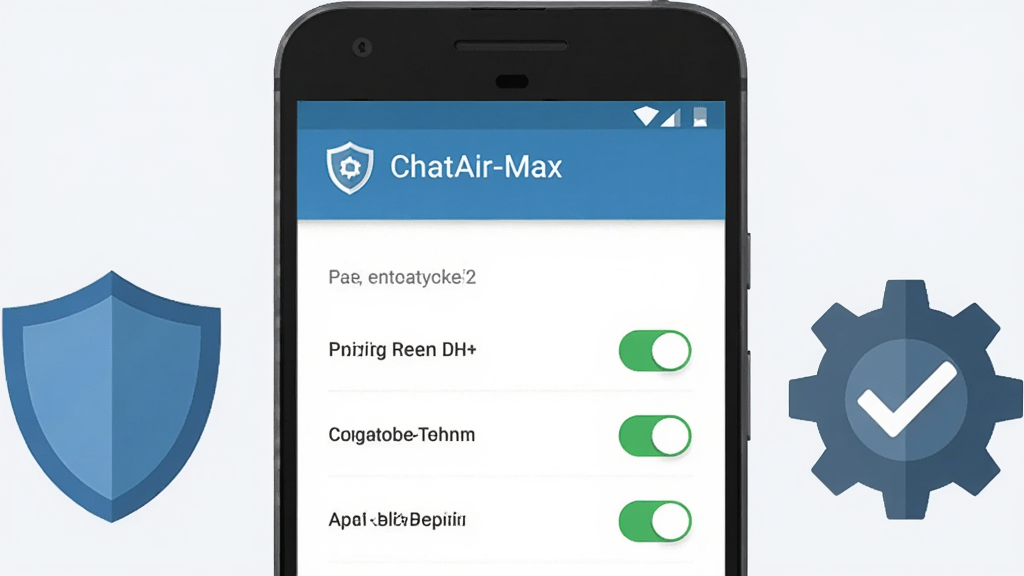 ����Ϊһ����׿�ֻ���Ļ��ʾChatAir-Max�����ý�����Ȩ�޿��أ��Ա߷���һ������ͼ�������ͼ�꣬����Ϊ�ֻ����С�ͼ��������࣬���Ϊ����ƽ����ȫ����磬ϸ�ڰ���Ȩ�޿��ص���ɫ�����������ϵĶԹ���ǳ�ұ��������ʸ��壬�ɾ����޶���Ԫ��