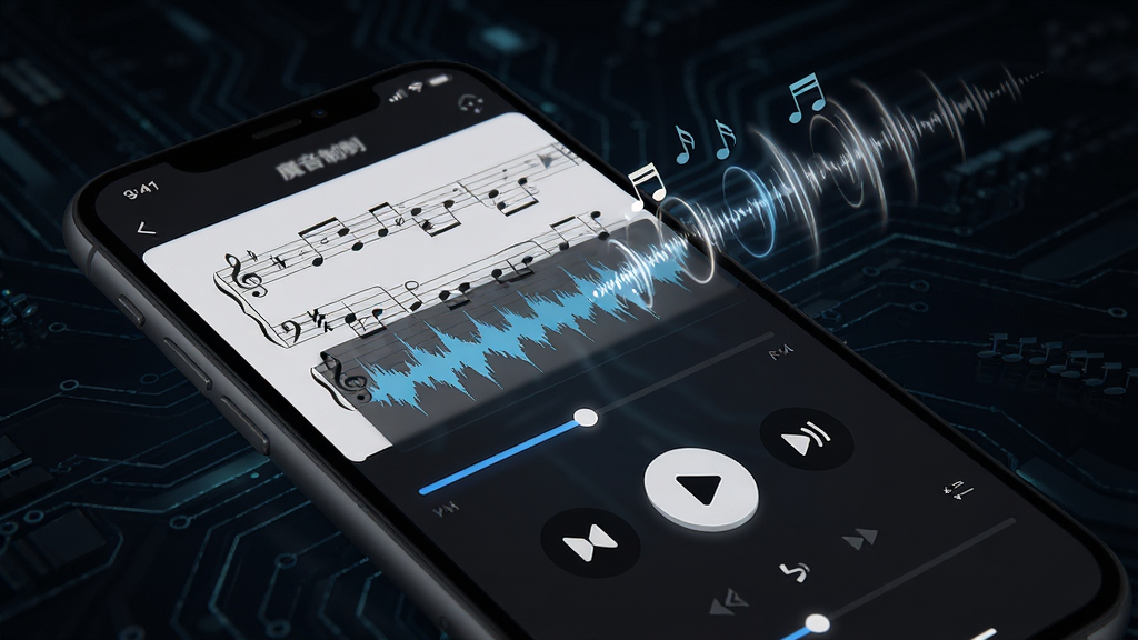 �ֻ���Ļ����ʾħ�����׵Ĳ��Ž��棬�������벨��ͼ�����ɼ���������������Ʈ���γ�����Ч������Χ�в��Ű�ť�����ͼ�꣬����Ϊ��ɫ�Ƽ��磬����ͻ������ͼƽ�⣬ϸ�ڷḻ�����廭�ʣ��ɾ��޶���Ԫ��