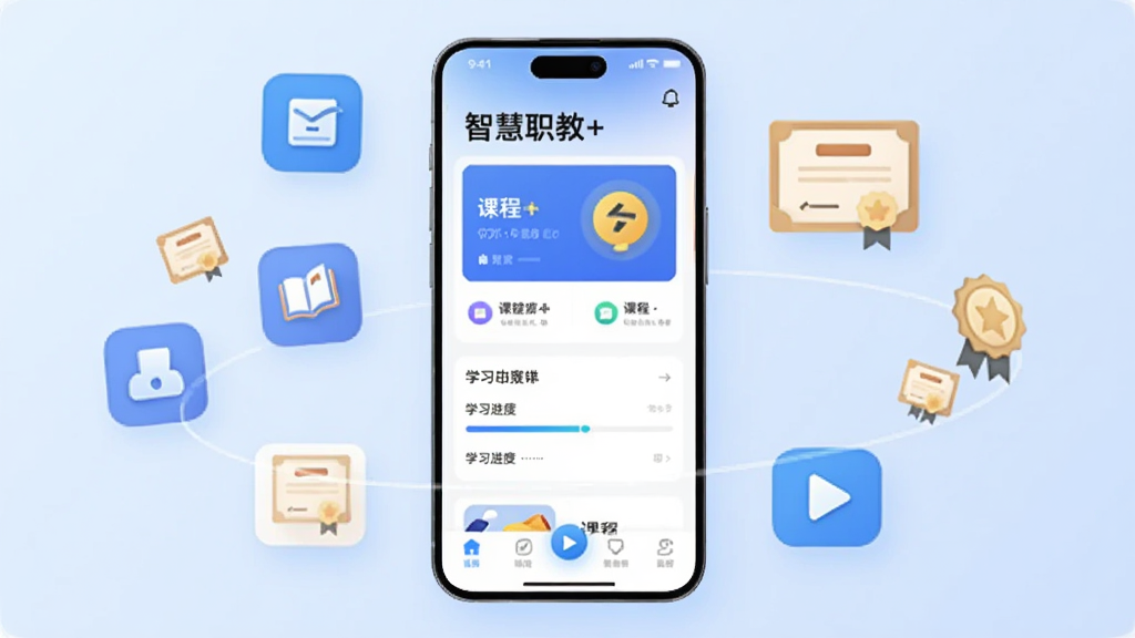 画面中央放置一部智能手机,手机屏幕上显示