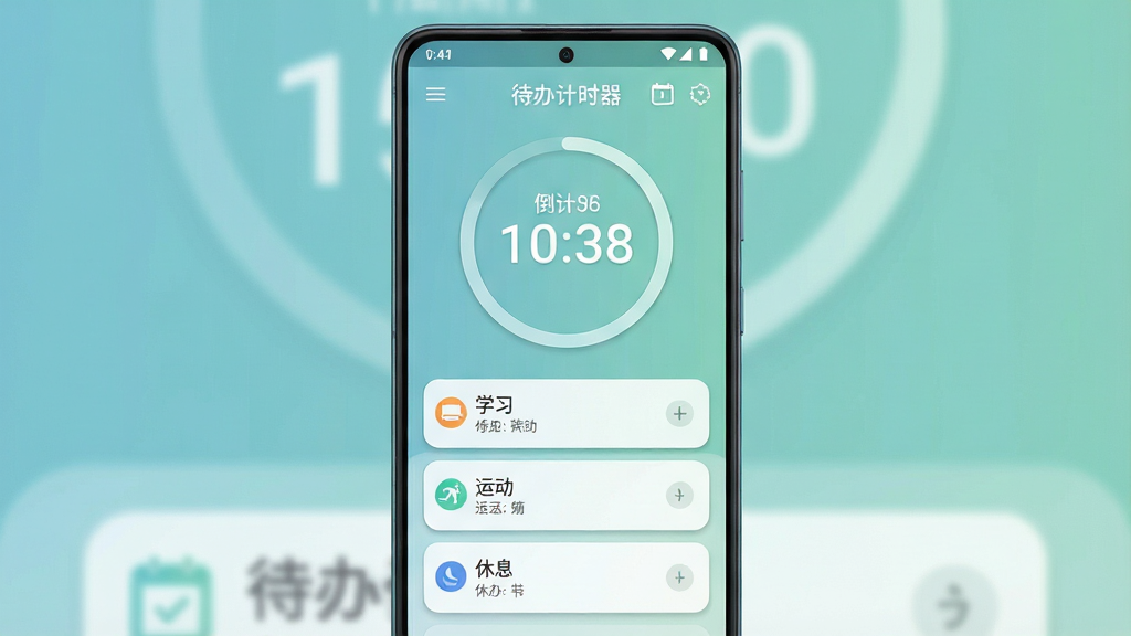 一张手机界面展示图,画面中央是一台竖屏安卓手机,手机屏幕上显示