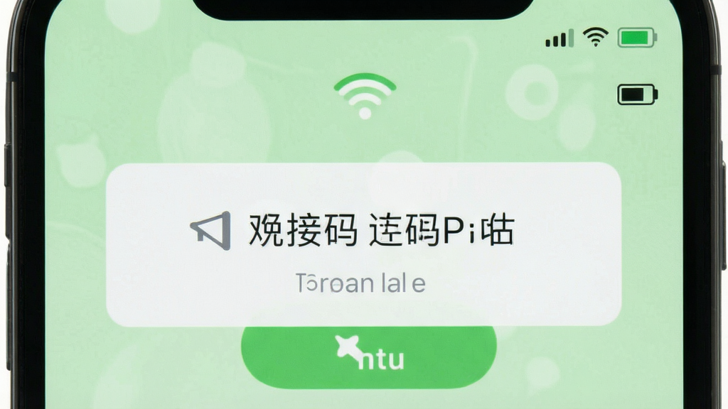 手机屏幕显示换机互连助手的连接码配对界面,旁边有WiFi信号图标与电量提示图标,背景为浅绿色清新风格,画面布局简洁,风格平实易懂,细节清晰,画质高清,干净无多余元素