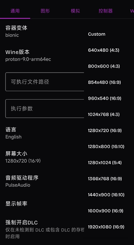 GameNative 安卓版 容器参数设置界面