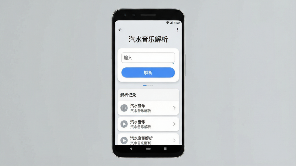 一张手机应用界面展示图,画面中央是一部竖屏安卓手机,屏幕内显示简洁的音频解析工具主界面,顶部标题文字为