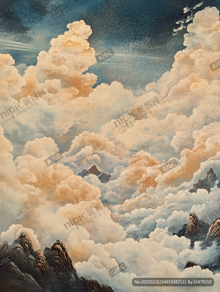 云墟浮光绘画 云海虚影光影氛围完整作品图