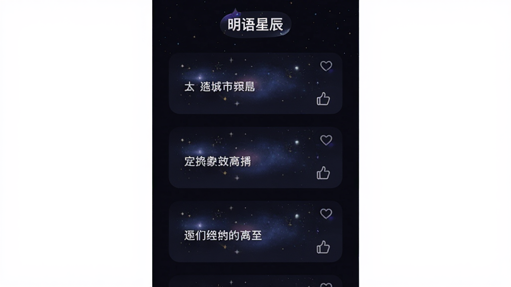 ��ɫ������������Ϣ�����棬ÿһ����̬��ʾΪһ���ǿտ�Ƭ��һ�ж����֣���Ƭ֮���о��ȼ�࣬���涥���������ǳ������Ʊ�ʶ������Ϊ�����б�ʽ��ͼ�����Ϊ��ɫϵ�ִ�UI�廭��ϸ�ڰ�����Ƭ��Բ�ǡ�����ͼ���С��㡢������ϸ΢�ǳ������ʸɾ��������޶���װ��