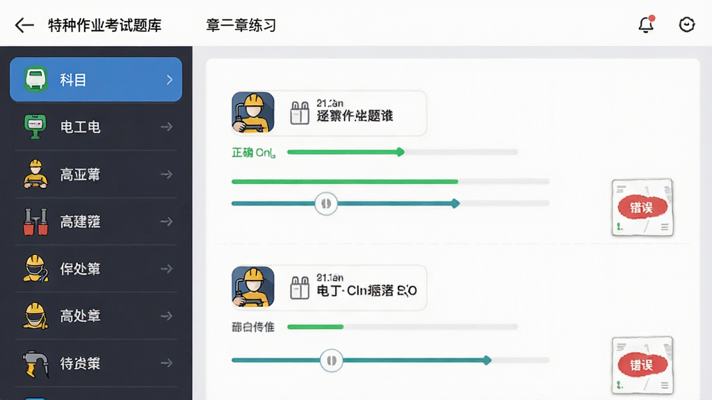 ��������Ϊ������ҵ�������Ӧ���ڵ��½���ϰ���棬����Ϊ����Ŀ�����б����Ҳ���Ŀ��ϰ�����Ű�������·ֲ�ṹ�����Ϊ��ˬ������APP����磬ϸ�ڰ����繤���������ߴ���ҵ�ȿ�Ŀͼ�ꡢ���⿨����������ɫ��ȷ���ɫ�����ǣ����ʸ���ɾ��޶���Ԫ��