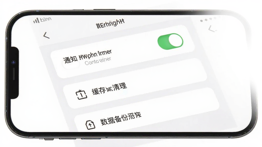 一张AI生成的图片,画面展示日常养宠软件在手机上的设置页面,页面中包含通知权限开关、缓存清理入口与数据备份选项,整体布局清晰,风格简洁实用,配色以白色与浅灰为主,画质清晰,干净无多余元素