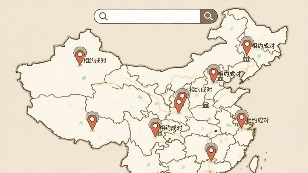 画面为一张简化地图,地图上有多个定位标记点,标记点旁写有