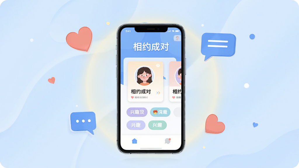 画面中央放置一部智能手机,屏幕上显示