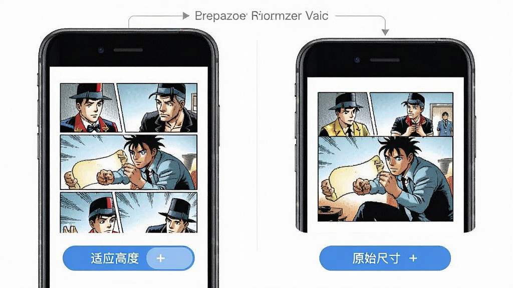 Comic Viewer ����Ӧ�Ű湦��ʾ��ͼ������Ϊ�ֻ���Ļ������ҳ���Զ�������ʾ������Ϊ���ҶԱ�չʾ��ͬ����ģʽ�����Ϊ��������ʾͼ��ϸ�ڰ�����Ӧ���ȡ���Ӧ�߶ȡ�ԭʼ�ߴ���л���ť���������棬���ʸ��壬����ɾ����޶���Ԫ��