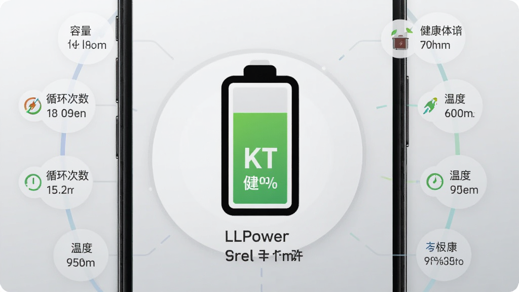 LLPower��ؽ�����⹦��չʾ���ֻ���Ļ������ʾ��ŵ��ͼ���뽡���Ȱٷֱ����֣���Χ����������ѭ���������¶ȵ�С��ǩ������Ϊǳ��ɫ���䣬����ɾ����࣬ͻ�����ݿ��ӻ�Ч��