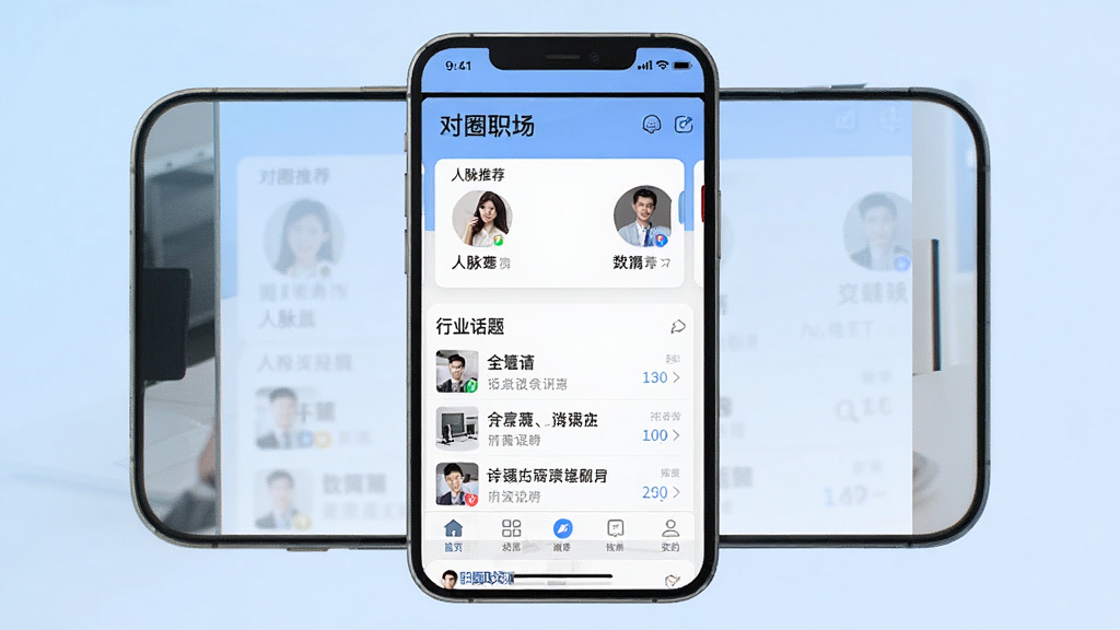一张展示职场社交应用界面的手机屏幕截图,画面中央是名为