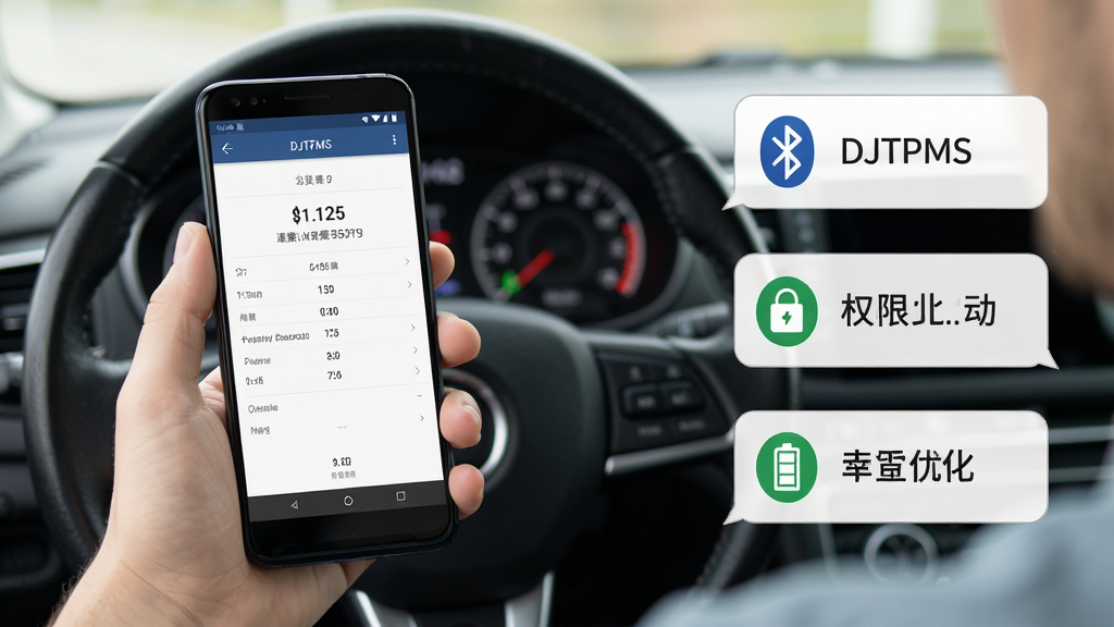 ��������Ϊһλ���ڼ�ʻλ�ϵĳ����ְֳ�׿�ֻ����ֻ���Ļ��ʾ��DJTPMS��������̥ѹ���ݽ��棬�Ǳ��̱����黯�ɼ��������Ҳ���ͼ����ʽ�����������ӡ�Ȩ������������Ż�������ʾ���ݣ����岼��Ϊ�˳�����������ͼ�����Ϊдʵ��Ӱ��廭��ϸ�ڰ������ڹ�����͡��ֻ���Ļ����������ͼ���࣬���ʸɾ����޶���Ԫ��