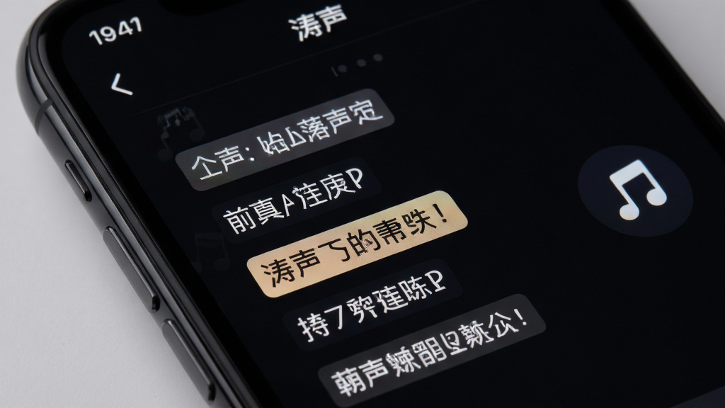 手机屏幕特写,显示“涛声”播放界面中歌词逐行滚动高亮,背景为深色模式,歌词文字清晰,画面右侧有音符图标点缀,风格沉稳简洁,排版规整,高清画质,无多余元素