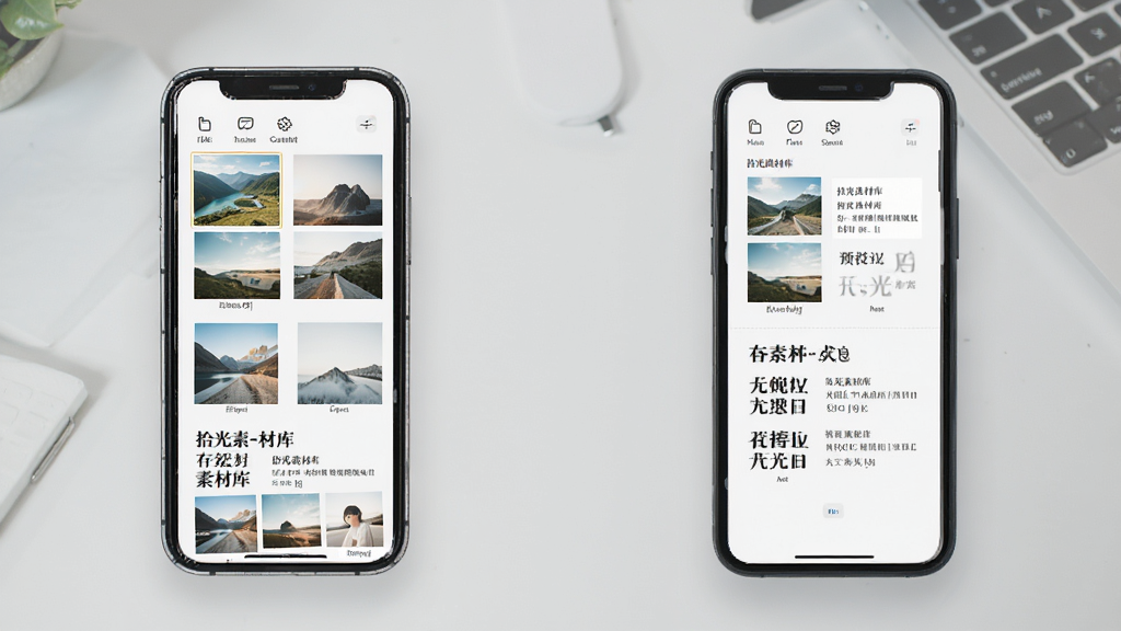 拾光素材库多格式预览界面,手机屏幕展示图片缩略图与字体预览效果,排版整齐,风格清爽,画质细腻,无杂乱元素