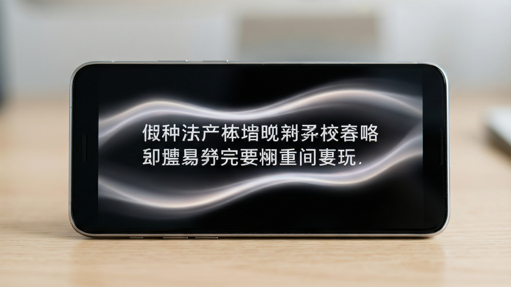 主体为一部安卓手机屏幕特写,屏幕中央显示一段排版整齐的中文文字,文字边缘带有柔和的流动光效,布局为手机居中放置于浅色木质桌面,背景虚化处理,风格为清新简约的数码产品展示风,细节包括手机边框的金属质感与屏幕文字的清晰锐利,画质为高清摄影级别,画面干净无多余元素