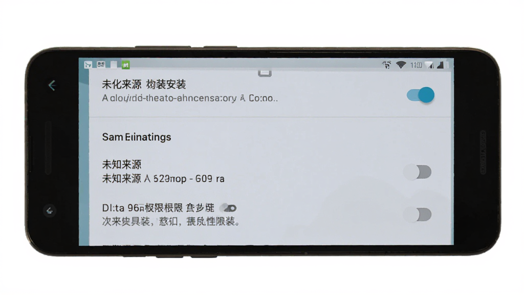 危化杀手安卓手机安装权限设置界面示意,手机屏幕显示系统设置中的未知来源安装开关与权限列表,界面为安卓原生风格,背景为浅色,布局为列表式,细节包含开关按钮与提示文字,画质清晰干净,无多余元素