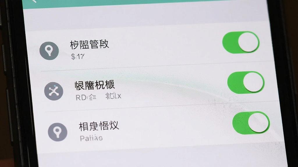 手机设置界面特写,主体为权限管理页面,布局为列表式开关选项,排版清晰,风格为系统设置界面,细节包含权限图标与开关按钮,画质干净无多余元素