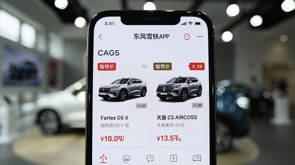 ��������Ϊ�ֻ���Ļ��д����ʾ����ѩ����APP�����б�ҳ��������C5 X������C5 AIRCROSS����ͼ����չʾ������Ϊ�黯������չ��������Ϊ���й�ͼ�����Ϊ���̲�Ʒҳ���ϸ�ڰ�����Ļ�ڼ۸��ǩ
