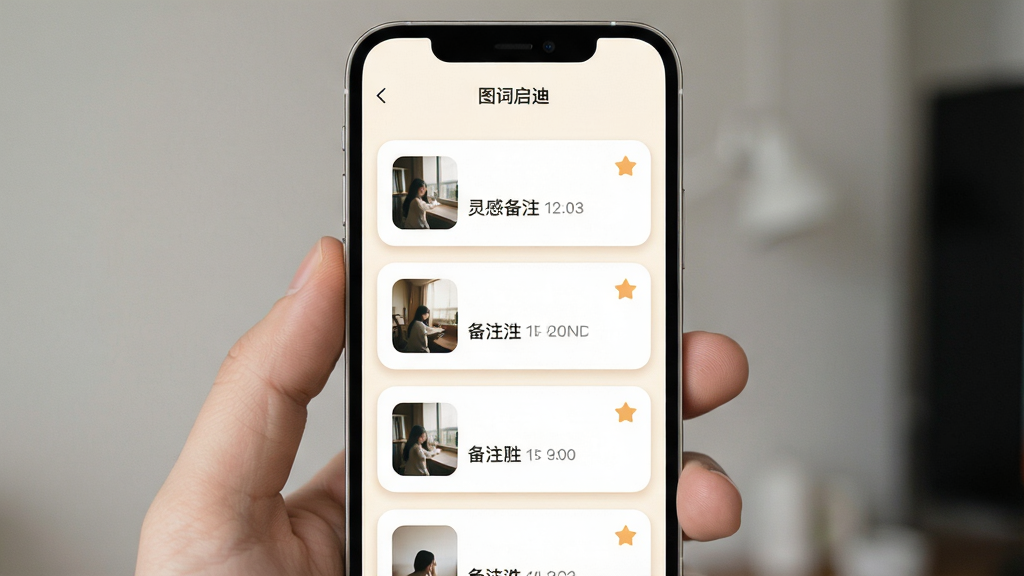 ��������Ϊ��ͼ�����ϡ�Ӧ�õ��ղؼ�ҳ�棬�ֻ���Ļ����ʾ��ʱ�����е���п�Ƭ�б���ÿ�ſ�Ƭ����Сͼ��һ�б�ע���֣�����Ϊ���������������Ƭ֮�����о��ȼ�ࣻ���Ϊ���Բ�ǿ�ƬʽUI����ɫΪů�ף���Ƭ��ǳ��Ӱ��ϸ�ڰ�����Ƭ���Ͻǵ�Сͼ���ԡ����Ͻǵ��ղ��Ǳꡢ��ע���ֵĻ�ɫС�֣�������ˬ�ɾ����޶���Ԫ��