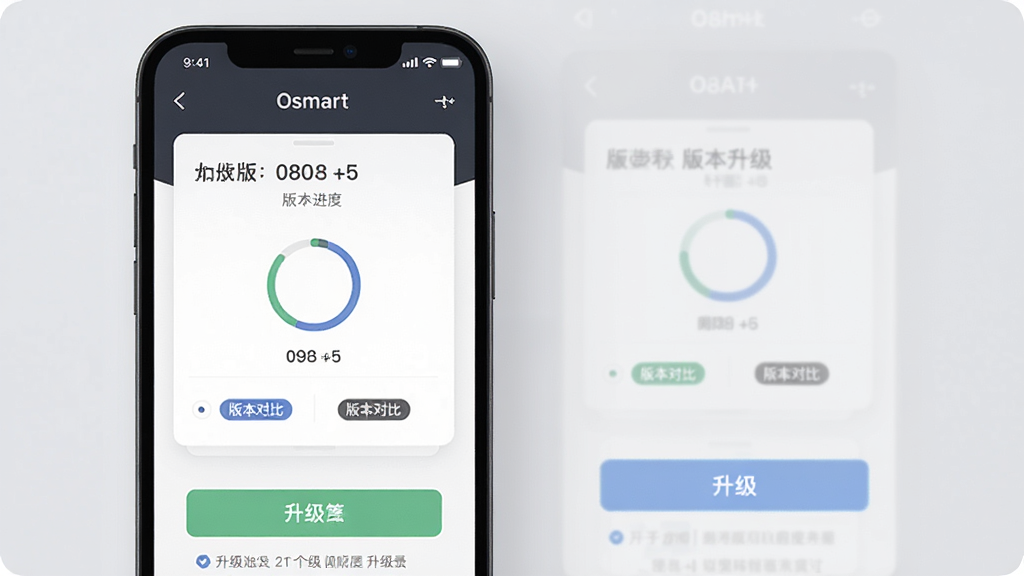 Osmart�̼�����ҳ�棬��������Ϊ�ֻ���Ļ��ʾ����������汾��Ϣ������Ϊ�������У��Ű�����汾�ſ�Ƭ��������ť�����Ϊ��Լ����磬ϸ���н��Ȼ����汾�Աȱ�ǩ����ʾ���֣����������ɾ����޶���Ԫ��