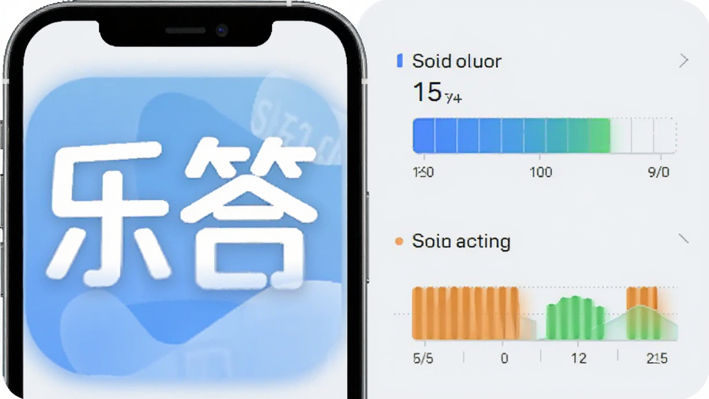 手机与数据图表组合画面,左侧为乐答应用图标,右侧为运行内存与存储占用的简约示意图,背景为浅灰色,风格商务简洁,线条干净,画质清晰,无多余元素