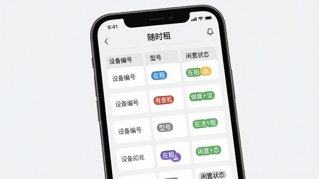 一张展示设备台账管理界面的图片,主体为手机屏幕内呈现