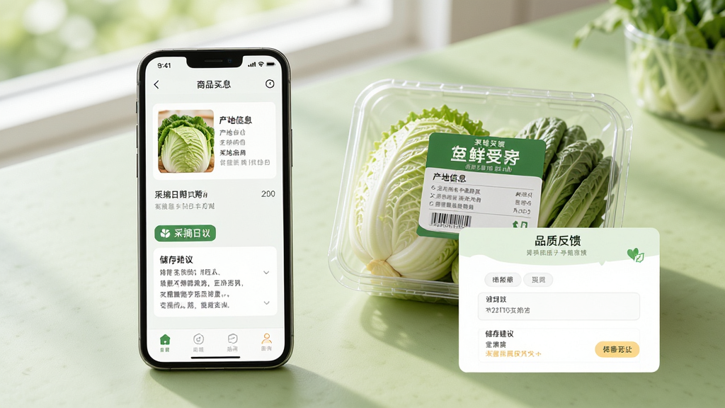 ����չʾ������˳���App����Ʒ����ҳ����Ļ����ʾһ�Űײ˵Ĳ�����Ϣ��Ƭ����ժ���ڱ�ǩ�봢�潨�����֣��ֻ��԰ڷ��Ŵ��в��ر�ǩ���߲˰�װ����һ��Ʒ�ʷ������۽����ͼ��Ƭ������Ϊǳ��ɫ��������Ȼ�⣬�������дʵ����ͼ���ֻ����װ�в���չʾ���Ű��η�����ϸ�ڰ�����ǩ���������ͼ�꣬��������������ɾ��޶���Ԫ��