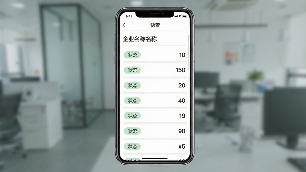 一张展示企业查询功能的手机界面图,屏幕内显示