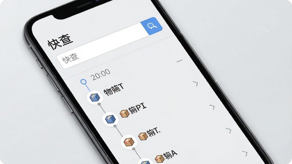 一张展示快递查询功能的界面示意图,手机屏幕内显示
