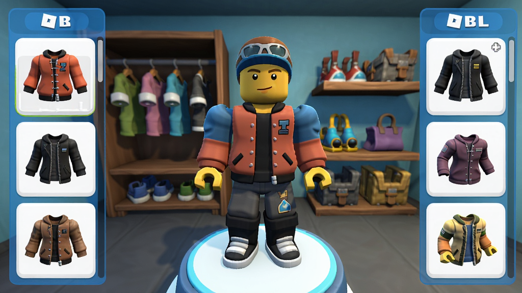 һ��չʾ�ܿ�ǿ��(Roblox)��ɫ��װ����Ľ�ͼ������Ϊ��ɫչʾ̨������Ϊ�³�����߳��У����ֲ��öԳƾ��й�ͼ������λ�ڻ������룬����Ϊװ��ѡ���б������Ϊ������ͨUI���ϸ�ڰ��������ʸк͹�Ч�������������ɾ��޶���Ԫ��