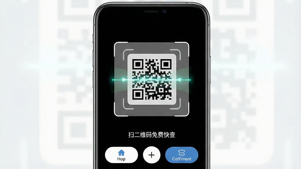 һ�Ÿ����ֻ���ͼ�������ǡ�ɨ��ά����ѿ�顱APP��ɨ����棬���־��У������Ϸ�Ϊȡ�����·�Ϊ���ܰ�ť��������ִ���ϸ��չʾɨ�趯��Ч�������������ɾ����޶���Ԫ�أ���Ļ����ʾ���֡�ɨ��ά����ѿ�顱