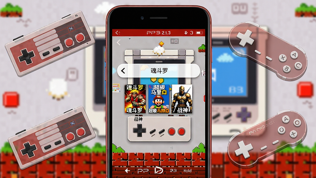 ���PSPģ����������չʾͼ������������һ�����������ֻ�����Ļ����ʾ���PSPģ����2.1.3�汾�����˵��������Ǿ����׻����ط��ĸ���ǽֽ���˵������������š��궷�ޡ�������������¡�����ս�񡱵���Ϸ��������ͼ���ֻ�����Ư���Ű�͸����FC�ֱ���PSP����ͼ�꣬������ú����ɫ����񸴹����ִ��в��棬���ʸ���ɾ����޶���Ԫ�ء�
