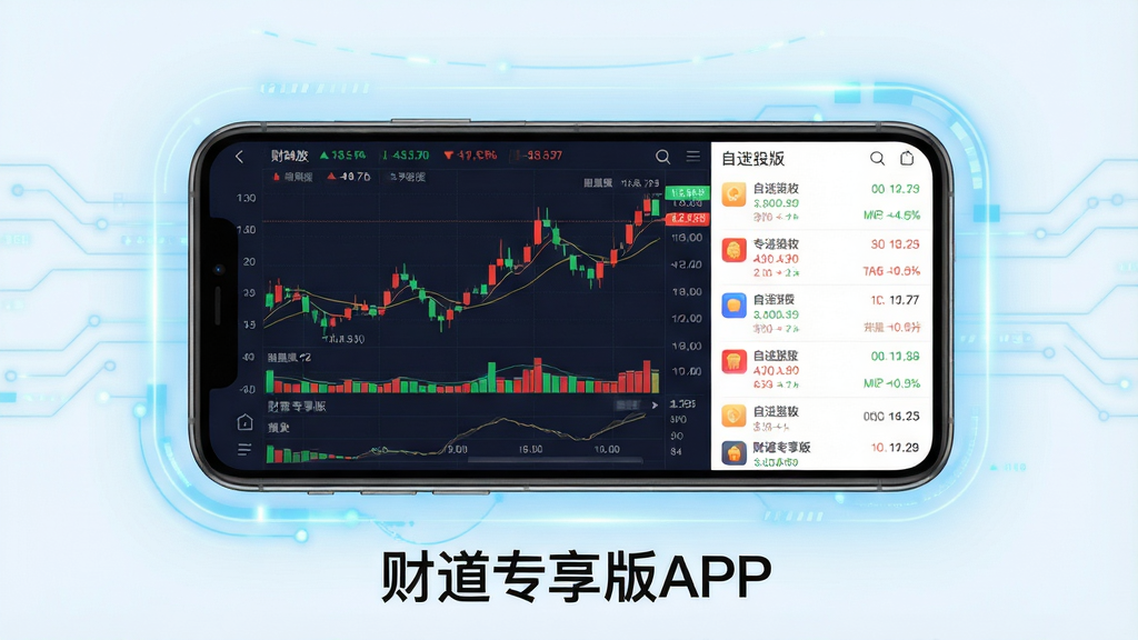 ���壺�Ƶ�ר����APP����չʾ���ֻ���Ļ��ʾ��Ʊ����K��ͼ����ѡ���б������֣��ֻ����У���Ļ���������ɼ�����Χ��ǳ��ɫ�Ƽ��й�Ч���Ű棺���������ֻ��·��С��Ƶ�ר����APP�����ֱ�ʶ������ִ���ƽ����ϸ�ڣ���Ļ����ʾ��ɫ��ɫ�ǵ����ݣ����ʣ�������Ⱦ���ɾ����޶���Ԫ��