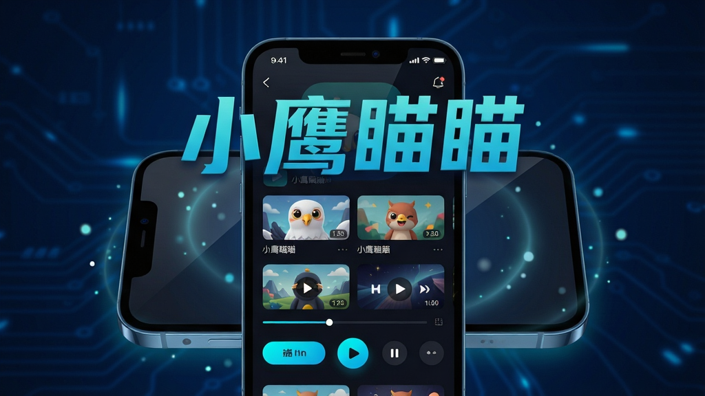 ���壺Сӥ����APP�����������ֻ���Ļ���룬����������ɫ�Ƽ��й�Ч�����֣��ֻ��豸���У���Ļ��չʾ������Ƶ�����б��벥�ſ�����������UI����ɫ����Ϊ����������ɫ������ť���Ű棺���Ӿ�ͻ��APP���ơ�Сӥ���顱�ĸ��֣��Խ�����ɫ�����������ֻ���Ļ�Ϸ����·�����������Ƶ����ͼ���档����ִ���ƽ�����΢����Ƽ������׺������棬����ɾ��޶���װ��Ԫ�ء�ϸ�ڣ��ֻ���Ļ����΢�⣬��������͵Ĺ������ӣ�ͻ�������塢���������Ӿ���ʾ�����ʣ�8K������Ⱦ��ϸ�ڷḻ��ɫ��ͨ͸���ɾ��޶���Ԫ�ء�