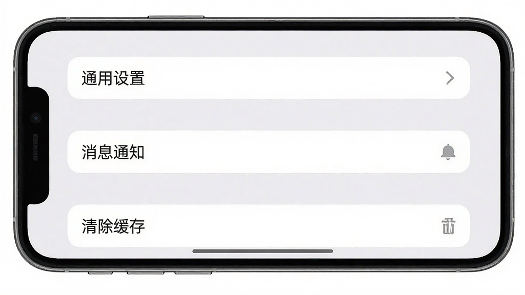 一张手机横屏截图展示航化圈APP的设置页面,界面显示“通用设置”、“消息通知”、“清除缓存”等选项,背景为浅灰色,整体风格简洁,文字清晰,画质干净明亮,突出设置项细节,无多余元素。