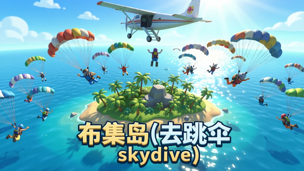 ������(ȥ��ɡskydive)�Ĺٷ��������Ӿ�ͼ������������һ��Ư����ε�������ϵ��ȴ����죬�����Ϸ��ж����ɡ�����ӷɻ���Ծ�£����������Ų�ɫ����ɡ���������ں��棬�������������£����п�ͨ��Ⱦ�ʸУ�ͻ����Ϸ���ơ�������(ȥ��ɡskydive)�������廭�ʣ��ɾ��޶���Ԫ��