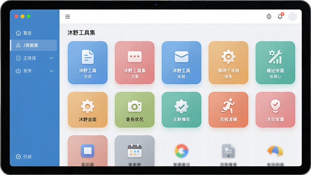 沐野工具集主界面预览图,展示其简洁的布局与丰富的功能模块图标,整体风格清新明亮,界面设计现代,图标排列整齐,色彩搭配和谐,画质干净细腻,无多余元素