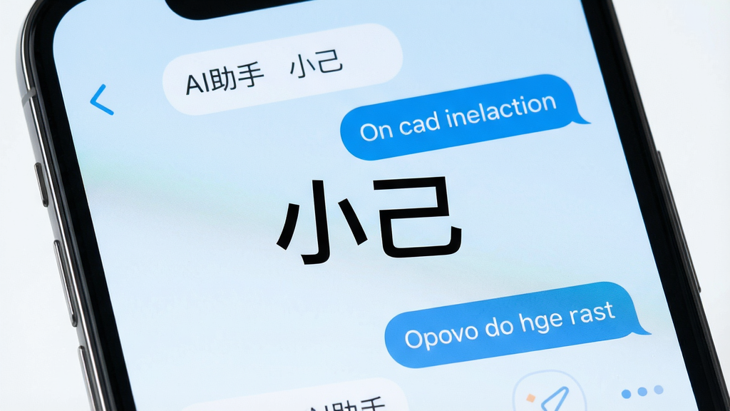 一张手机屏幕的特写,屏幕中显示小己AI助手的聊天界面,界面风格现代简约,对话气泡清晰,背景为干净的浅蓝色渐变,画面主体醒目,布局居中,突出软件名称“小己”字样,画质高清,干净,无多余元素