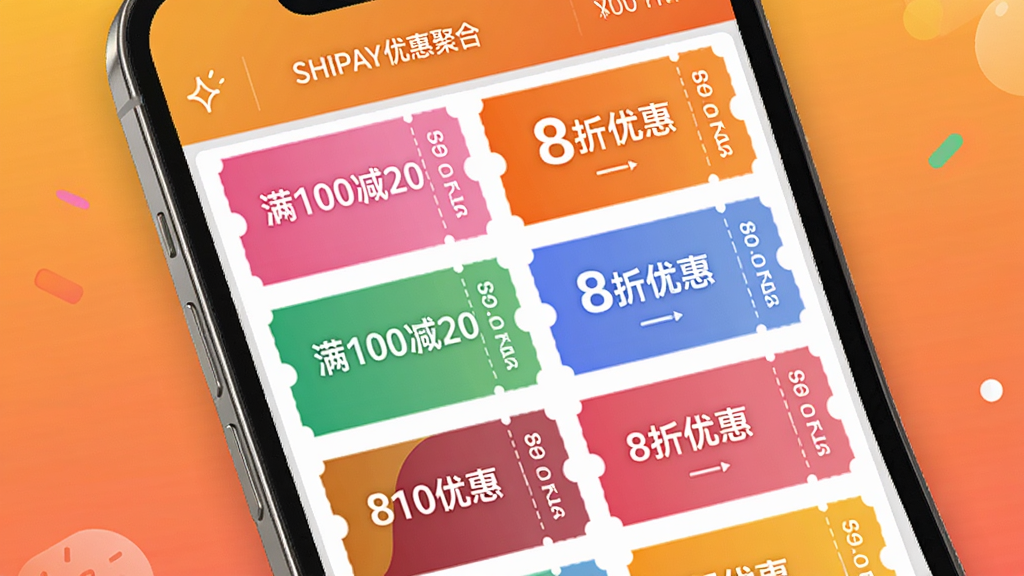 չʾSHIPAY�Żݾۺ�ҳ�棬����Ϊ�ֻ���Ļ��չʾ�����ɫ�Ż�ȯ��Ƭ����Ƭ�ϱ��С���100��20������8���Żݡ�������������Ϊůɫϵ���䣬������������죬��Ƭ�������룬���ʸ��壬�޶���Ԫ��